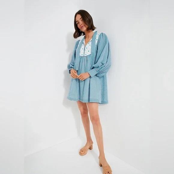 TUCKERNUCK POMANDER PLACE Blue Stripe Juliette Dress NWT Size Large - Picture 2 of 7